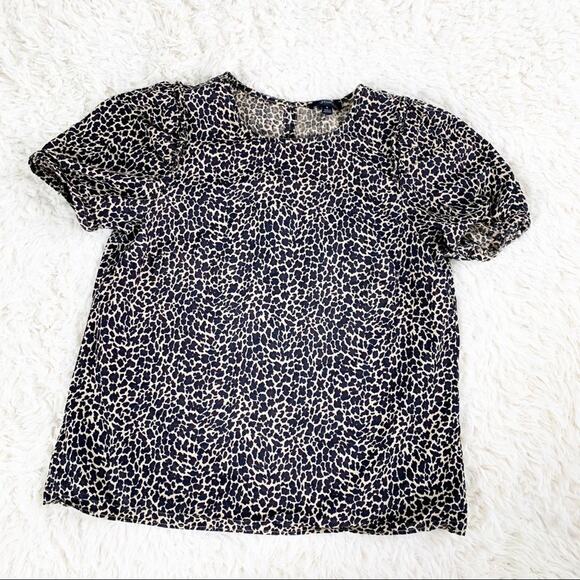 J. CREW Black & Tan Leopard Print Keyhole Back Top size Small - Picture 3 of 8
